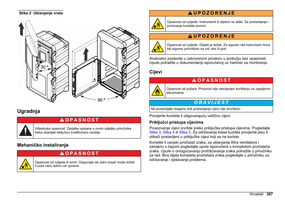 Ugradnja, Mehaničko instaliranje, Cijevi | Priključci pristupa cijevima, Ukloniti za bolji pristup. pogledajte, Slika 2 | Hach-Lange HACH 5500 sc SiO2 Installation User Manual | Page 367 / 418