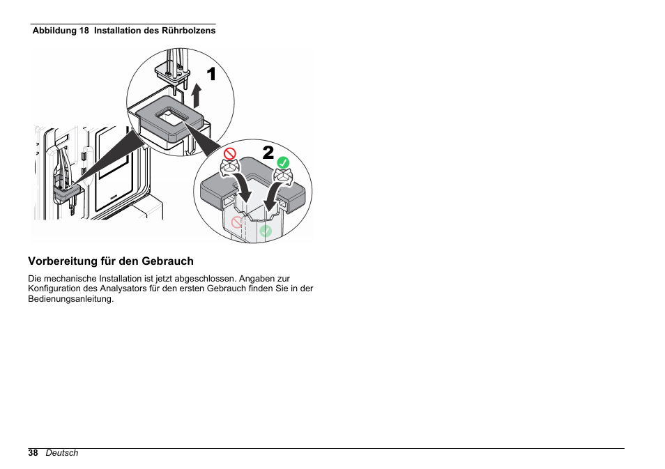 Vorbereitung für den gebrauch, Der probenzelle des kolorimeters. siehe, Abbildung 18 | Hach-Lange HACH 5500 sc SiO2 Installation User Manual | Page 38 / 418