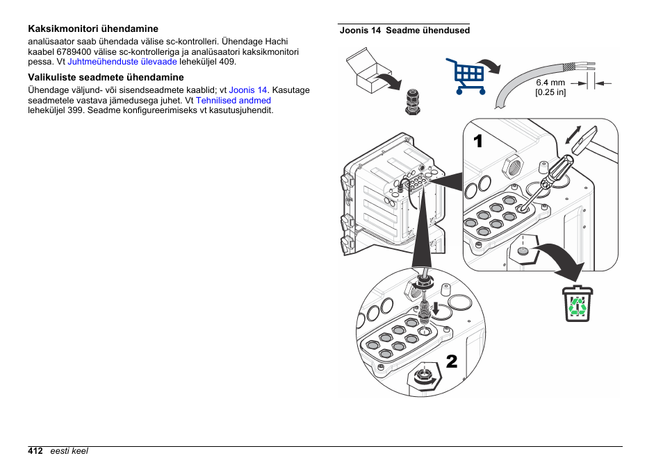 Kaksikmonitori ühendamine, Valikuliste seadmete ühendamine | Hach-Lange HACH 5500 sc SiO2 Installation User Manual | Page 412 / 418