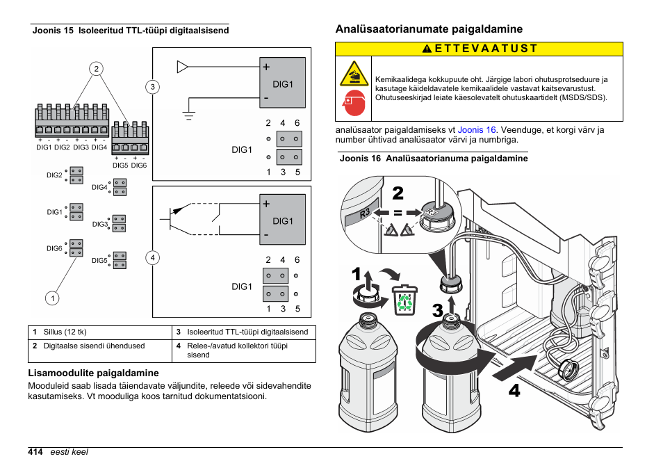 Lisamoodulite paigaldamine, Analüsaatorianumate paigaldamine, Joonis 15 | Hach-Lange HACH 5500 sc SiO2 Installation User Manual | Page 414 / 418