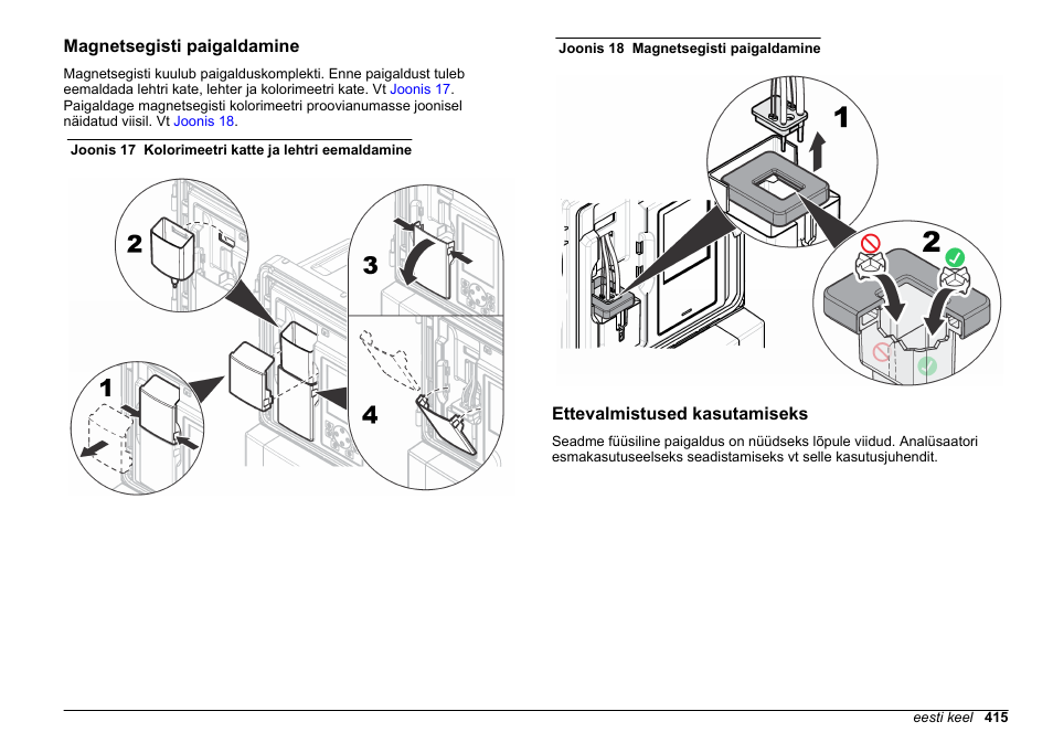 Magnetsegisti paigaldamine, Ettevalmistused kasutamiseks | Hach-Lange HACH 5500 sc SiO2 Installation User Manual | Page 415 / 418