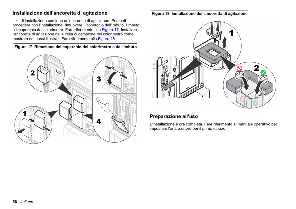 Installazione dell'ancoretta di agitazione, Preparazione all'uso | Hach-Lange HACH 5500 sc SiO2 Installation User Manual | Page 56 / 418