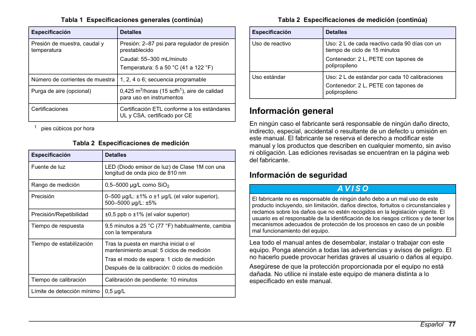 Información general, Información de seguridad | Hach-Lange HACH 5500 sc SiO2 Installation User Manual | Page 77 / 418