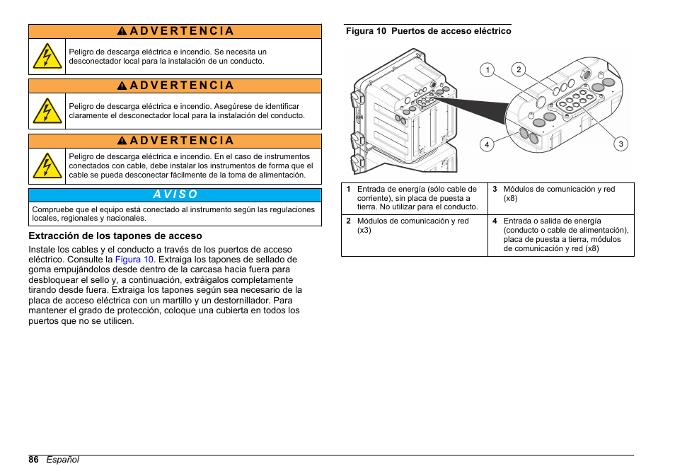 Extracción de los tapones de acceso | Hach-Lange HACH 5500 sc SiO2 Installation User Manual | Page 86 / 418