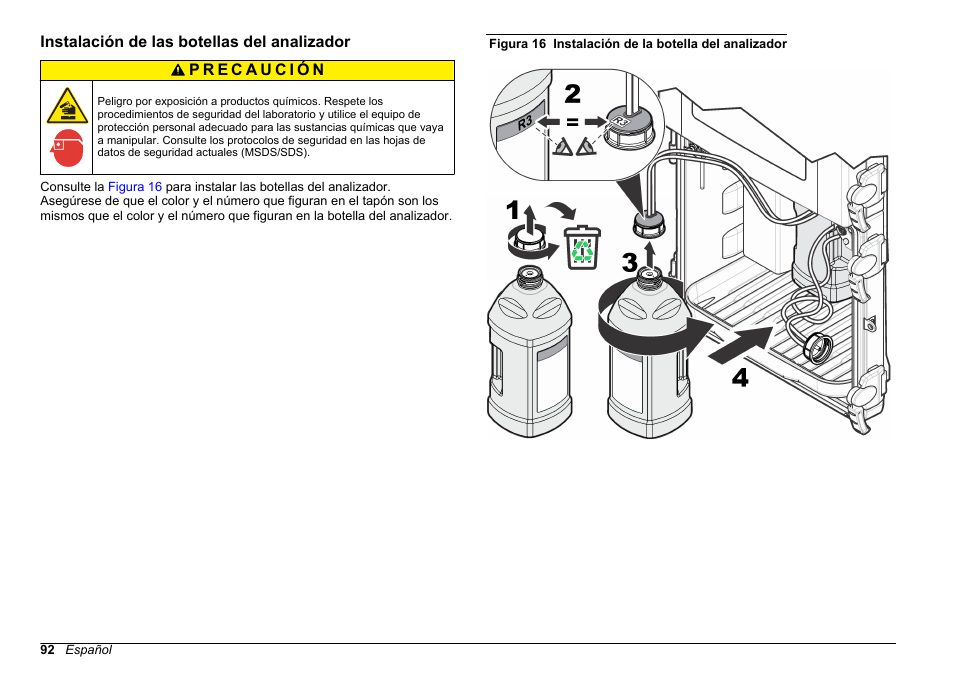 Instalación de las botellas del analizador | Hach-Lange HACH 5500 sc SiO2 Installation User Manual | Page 92 / 418