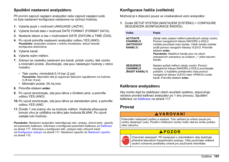 Spuštění nastavení analyzátoru, Konfigurace řadiče (volitelné), Kalibrace analyzátoru | Provoz, Na straně 107 | Hach-Lange HACH 5500 sc SiO2 Operations User Manual | Page 107 / 394