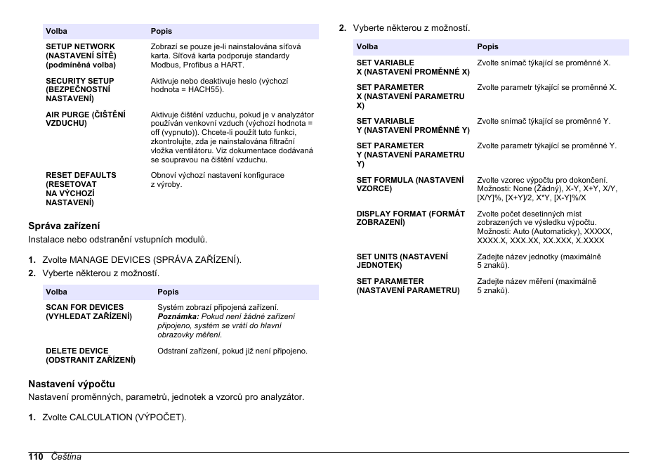 Správa zařízení, Nastavení výpočtu, Další informace naleznete v | Hach-Lange HACH 5500 sc SiO2 Operations User Manual | Page 110 / 394