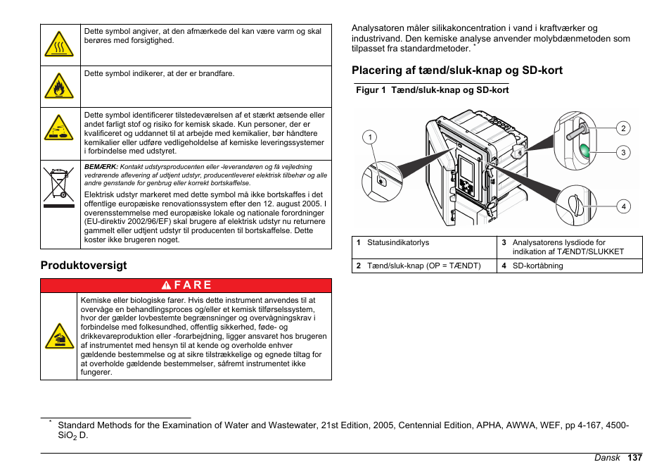 Produktoversigt, Placering af tænd/‍sluk-knap og sd-kort, Placering af tænd/sluk-knap og sd-kort | Hach-Lange HACH 5500 sc SiO2 Operations User Manual | Page 137 / 394