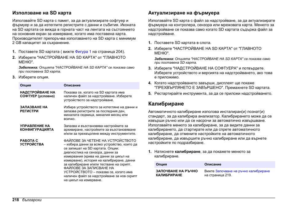 Използване на sd карта, Актуализиране на фърмуера, Калибриране | Hach-Lange HACH 5500 sc SiO2 Operations User Manual | Page 218 / 394