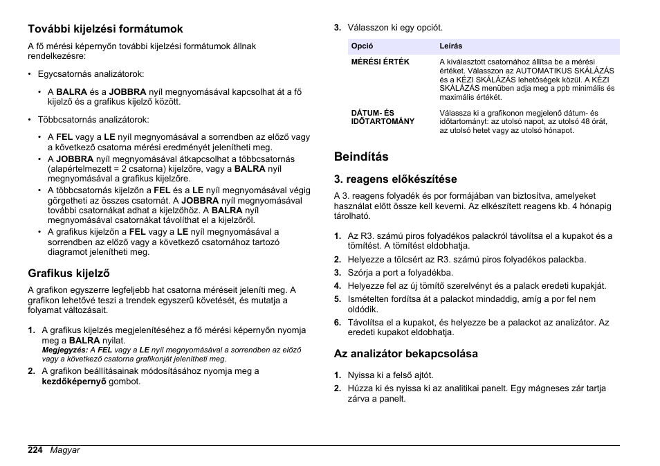További kijelzési formátumok, Grafikus kijelző, Beindítás | Reagens előkészítése, Az analizátor bekapcsolása | Hach-Lange HACH 5500 sc SiO2 Operations User Manual | Page 224 / 394