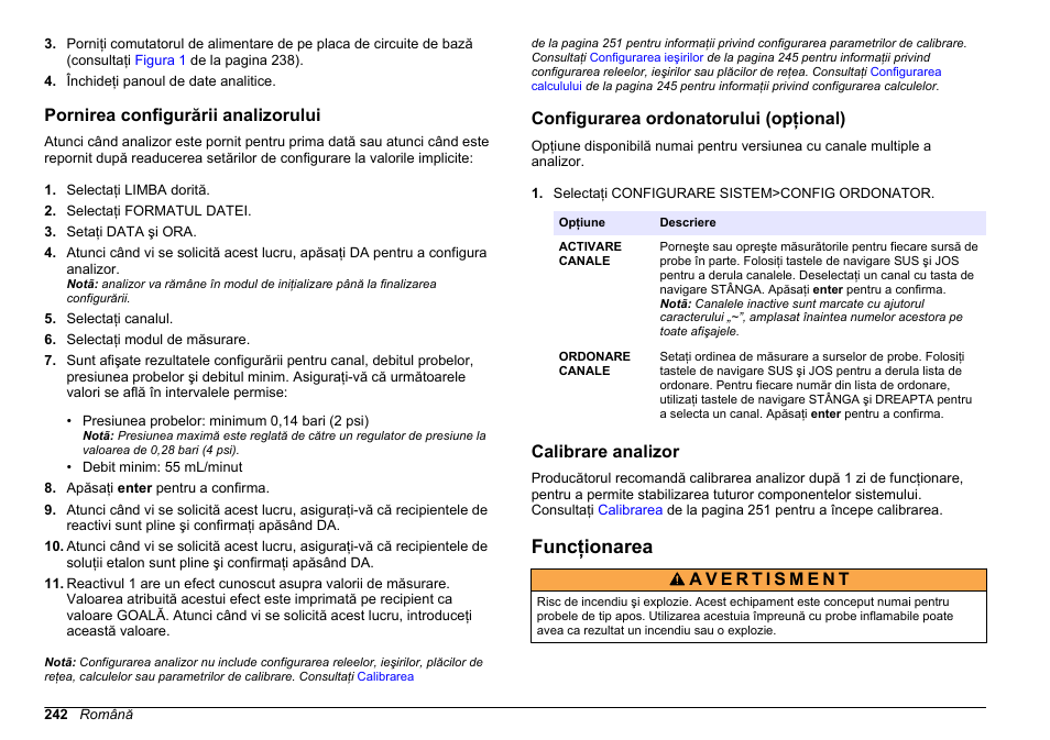 Pornirea configurării analizorului, Configurarea ordonatorului (opţional), Calibrare analizor | Funcţionarea | Hach-Lange HACH 5500 sc SiO2 Operations User Manual | Page 242 / 394