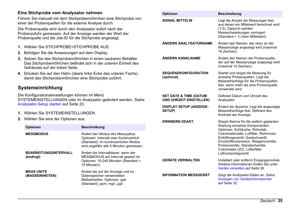 Eine stichprobe vom analysator nehmen, Systemeinrichtung | Hach-Lange HACH 5500 sc SiO2 Operations User Manual | Page 25 / 394