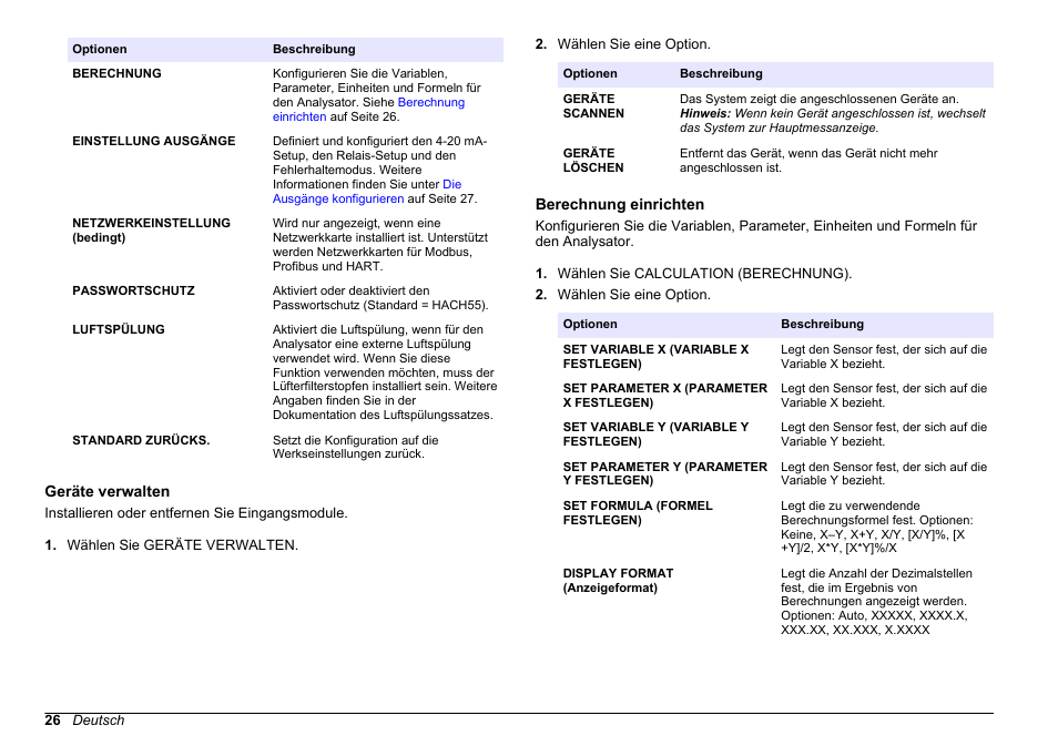 Geräte verwalten, Berechnung einrichten, Berechnung | Einrichten, Auf seite 26 | Hach-Lange HACH 5500 sc SiO2 Operations User Manual | Page 26 / 394