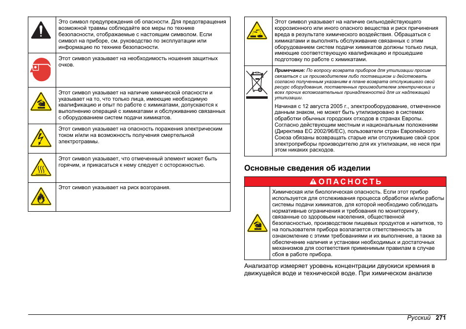 Основные сведения об изделии | Hach-Lange HACH 5500 sc SiO2 Operations User Manual | Page 271 / 394