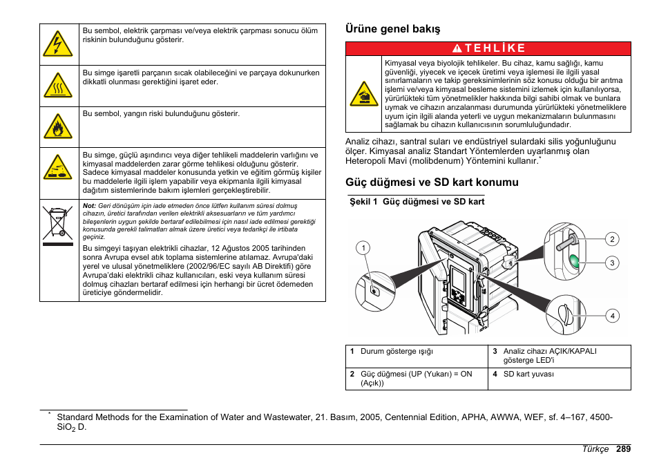 Ürüne genel bakış, Güç düğmesi ve sd kart konumu | Hach-Lange HACH 5500 sc SiO2 Operations User Manual | Page 289 / 394