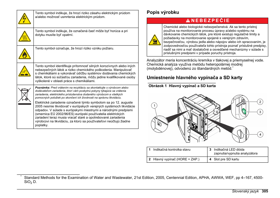 Popis výrobku, Umiestnenie hlavného vypínača a sd karty | Hach-Lange HACH 5500 sc SiO2 Operations User Manual | Page 305 / 394
