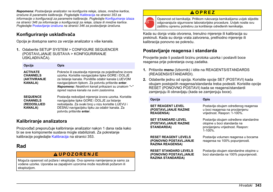 Konfiguriranje usklađivača, Kalibriranje analizatora, Postavljanje reagensa i standarda | Hach-Lange HACH 5500 sc SiO2 Operations User Manual | Page 343 / 394