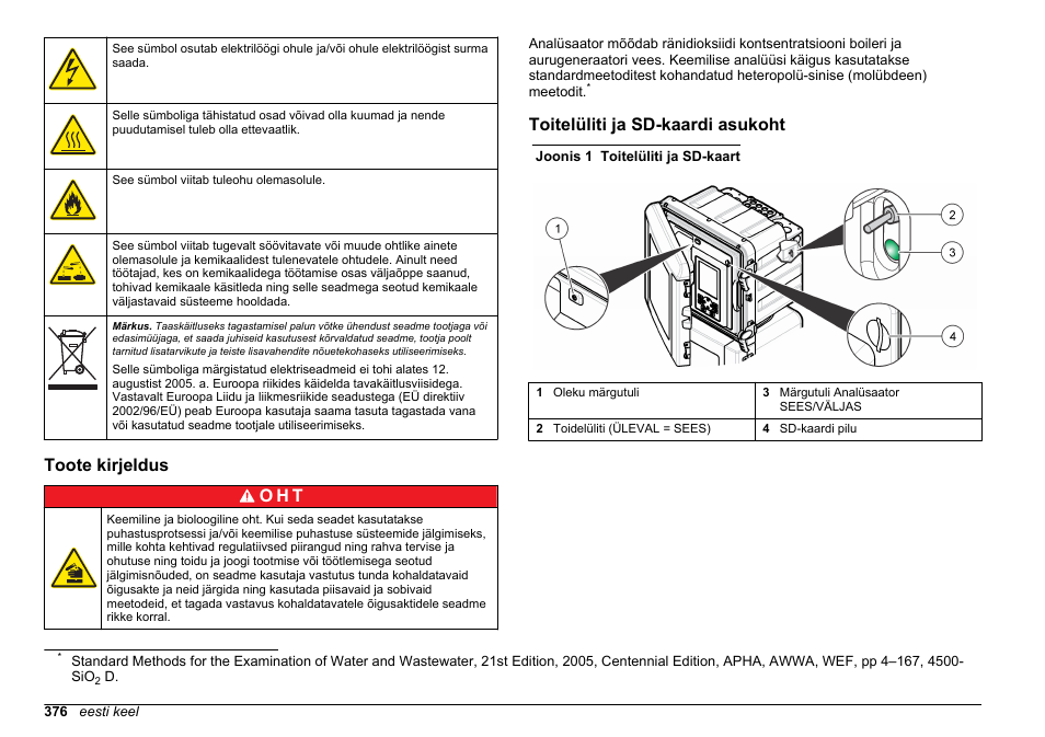Toote kirjeldus, Toitelüliti ja sd-kaardi asukoht, Toote kirjeldus o h t | Hach-Lange HACH 5500 sc SiO2 Operations User Manual | Page 376 / 394