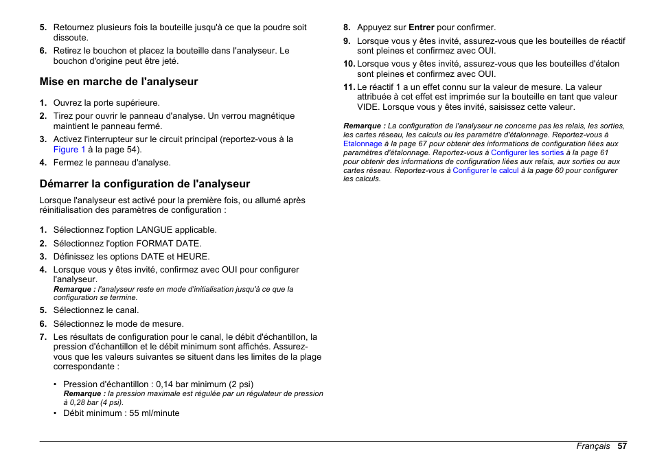 Mise en marche de l'analyseur, Démarrer la configuration de l'analyseur | Hach-Lange HACH 5500 sc SiO2 Operations User Manual | Page 57 / 394