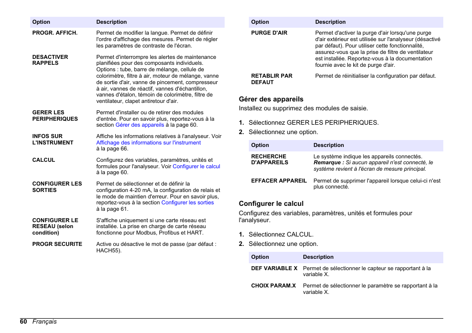 Gérer des appareils, Configurer le calcul, Cartes réseau. reportez-vous à | Hach-Lange HACH 5500 sc SiO2 Operations User Manual | Page 60 / 394