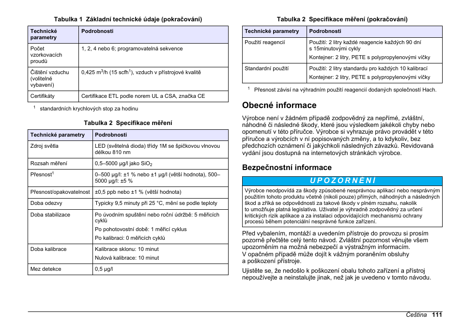 Obecné informace, Bezpečnostní informace | Hach-Lange POLYMETRON 9610 sc SiO2 Operations User Manual | Page 111 / 410