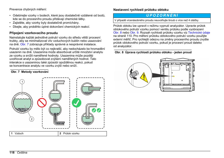 Připojení vzorkovacího proudu, Nastavení rychlosti průtoku obtoku | Hach-Lange POLYMETRON 9610 sc SiO2 Operations User Manual | Page 118 / 410