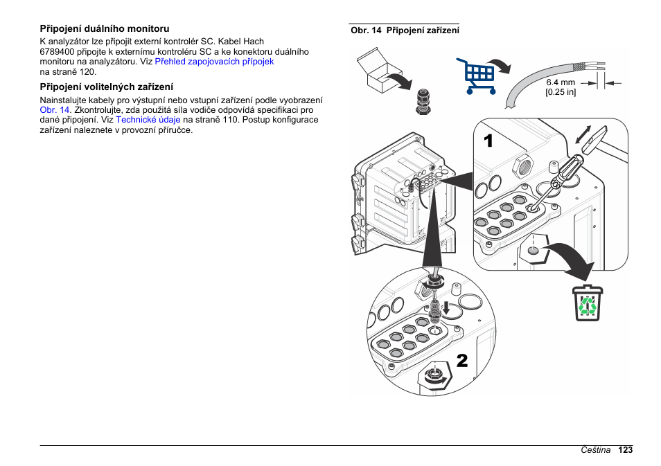 Připojení duálního monitoru, Připojení volitelných zařízení, Obr. 14 | Hach-Lange POLYMETRON 9610 sc SiO2 Operations User Manual | Page 123 / 410