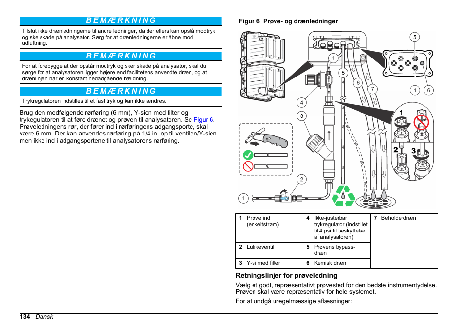 Retningslinjer for prøveledning | Hach-Lange POLYMETRON 9610 sc SiO2 Operations User Manual | Page 134 / 410
