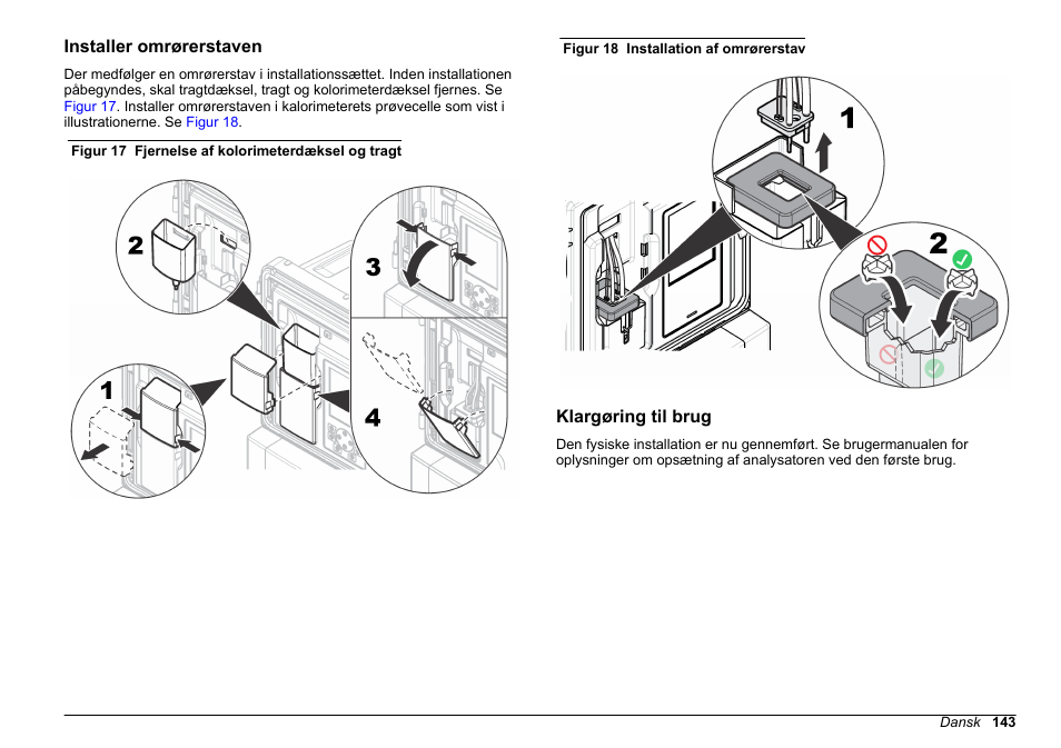 Installer omrørerstaven, Klargøring til brug | Hach-Lange POLYMETRON 9610 sc SiO2 Operations User Manual | Page 143 / 410