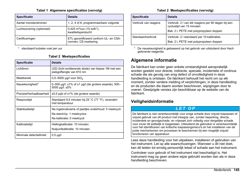 Algemene informatie, Veiligheidsinformatie | Hach-Lange POLYMETRON 9610 sc SiO2 Operations User Manual | Page 145 / 410
