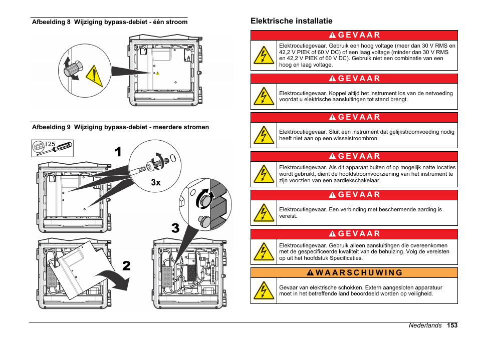 Elektrische installatie, Monster met het stromingsventiel zoals getoond in, Afbeelding 8 | Afbeelding 9 | Hach-Lange POLYMETRON 9610 sc SiO2 Operations User Manual | Page 153 / 410