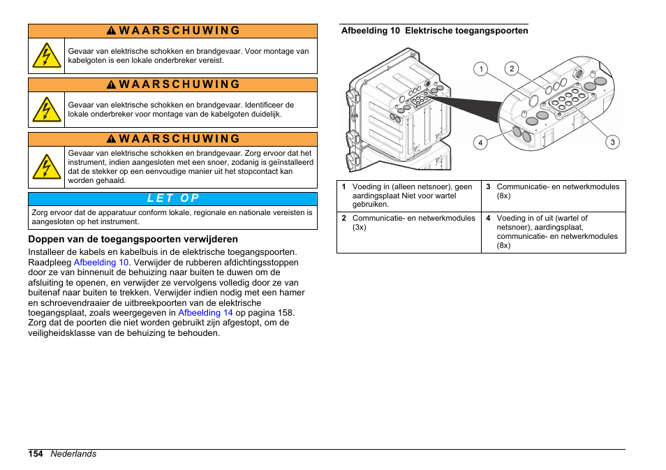 Doppen van de toegangspoorten verwijderen | Hach-Lange POLYMETRON 9610 sc SiO2 Operations User Manual | Page 154 / 410