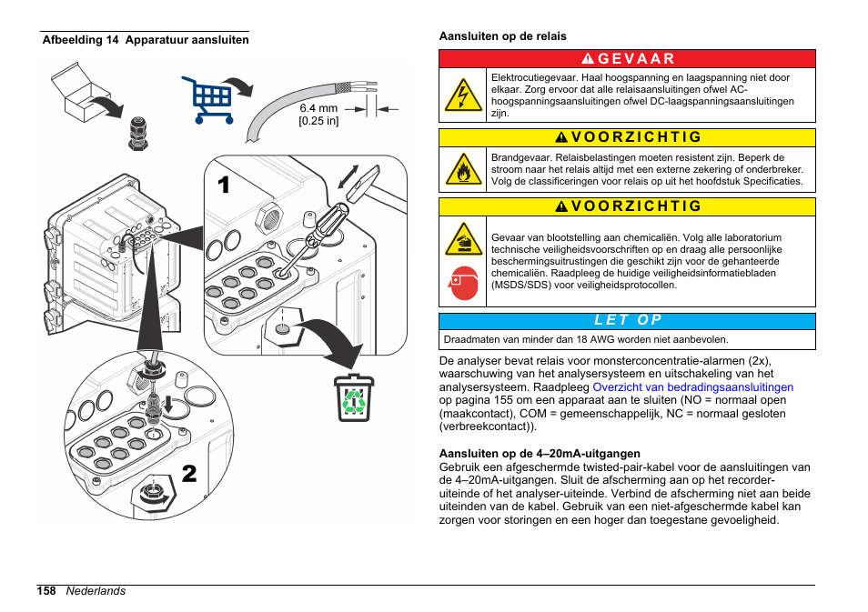 Aansluiten op de relais, Aansluiten op de 4–20ma-uitgangen, Afbeelding 14 | Hach-Lange POLYMETRON 9610 sc SiO2 Operations User Manual | Page 158 / 410