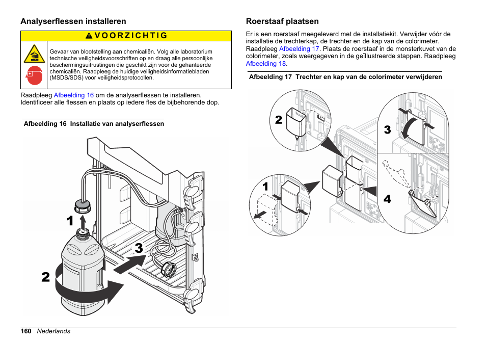 Analyserflessen installeren, Roerstaaf plaatsen | Hach-Lange POLYMETRON 9610 sc SiO2 Operations User Manual | Page 160 / 410