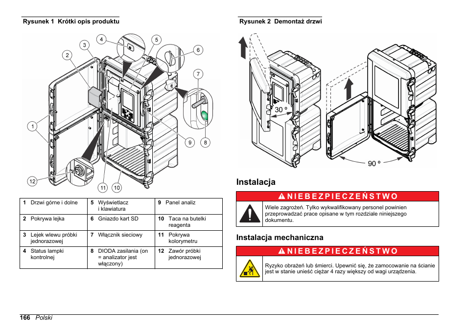 Instalacja, Instalacja mechaniczna, Rysunek 1 | Aby zapoznać się z krótkim opisem, Rysunek 2 | Hach-Lange POLYMETRON 9610 sc SiO2 Operations User Manual | Page 166 / 410