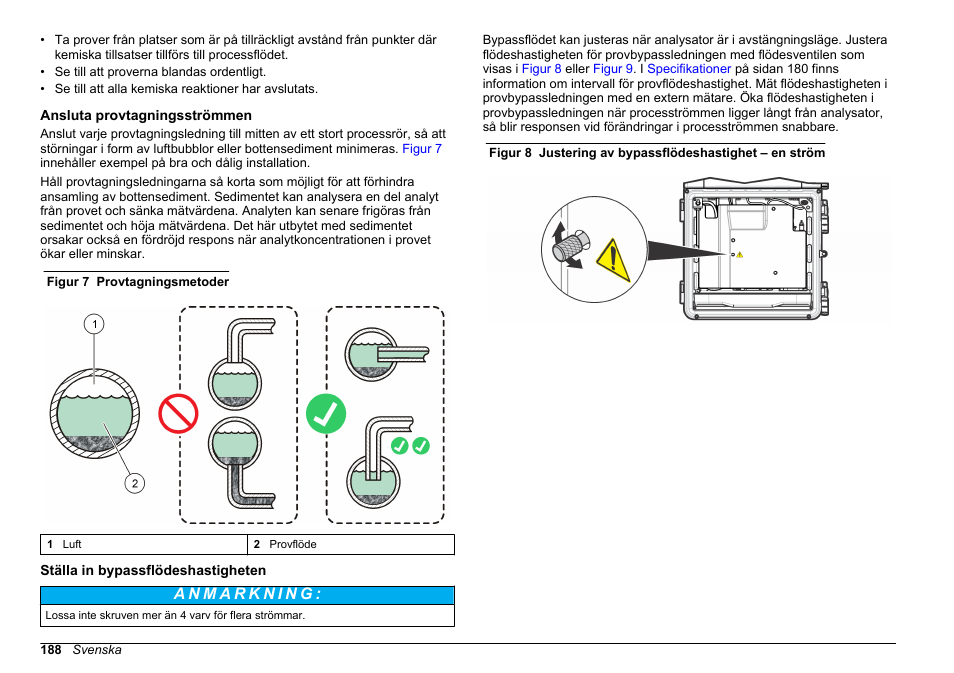 Ansluta provtagningsströmmen, Ställa in bypassflödeshastigheten | Hach-Lange POLYMETRON 9610 sc SiO2 Operations User Manual | Page 188 / 410