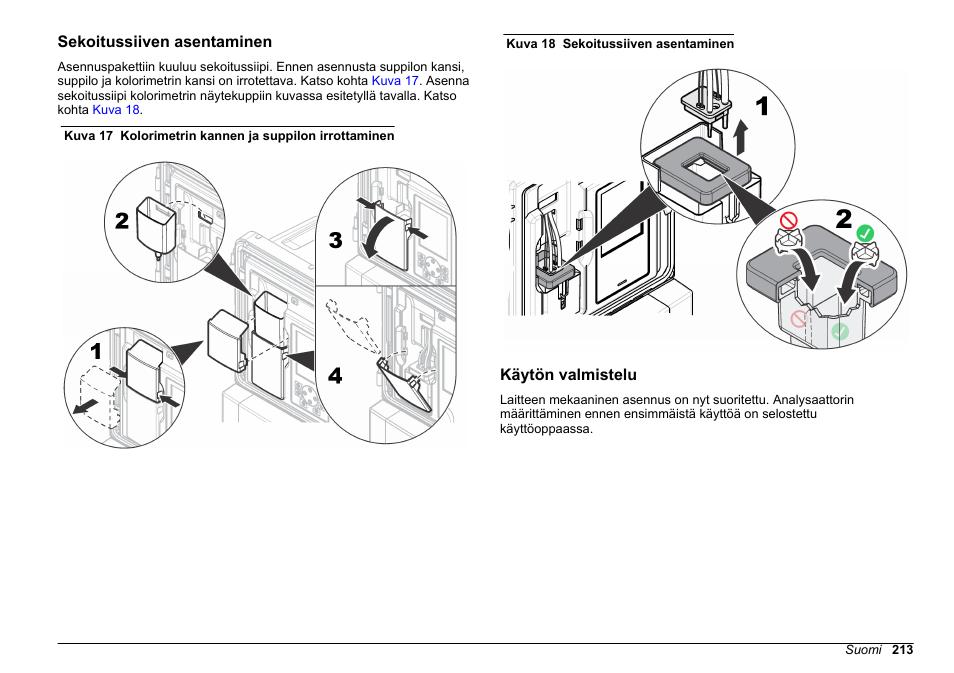 Sekoitussiiven asentaminen, Käytön valmistelu | Hach-Lange POLYMETRON 9610 sc SiO2 Operations User Manual | Page 213 / 410