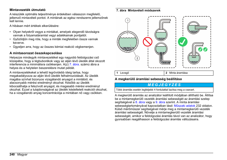 Mintavezeték útmutató, A mintasorozat összekapcsolása, A megkerülő áramlási sebesség beállítása | Hach-Lange POLYMETRON 9610 sc SiO2 Operations User Manual | Page 240 / 410
