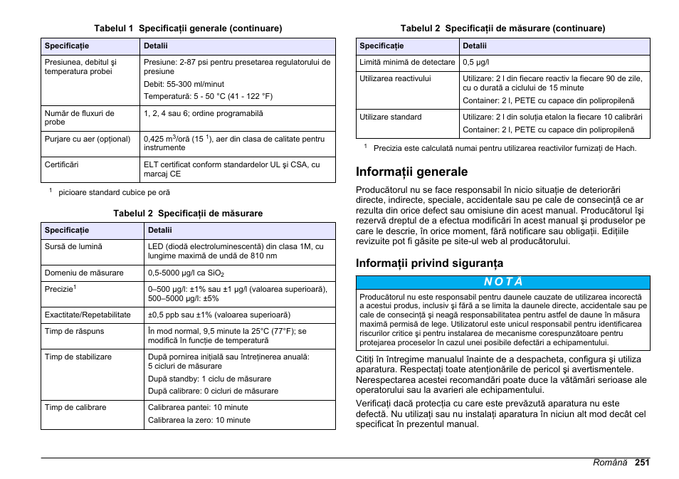 Informaţii generale, Informaţii privind siguranţa | Hach-Lange POLYMETRON 9610 sc SiO2 Operations User Manual | Page 251 / 410