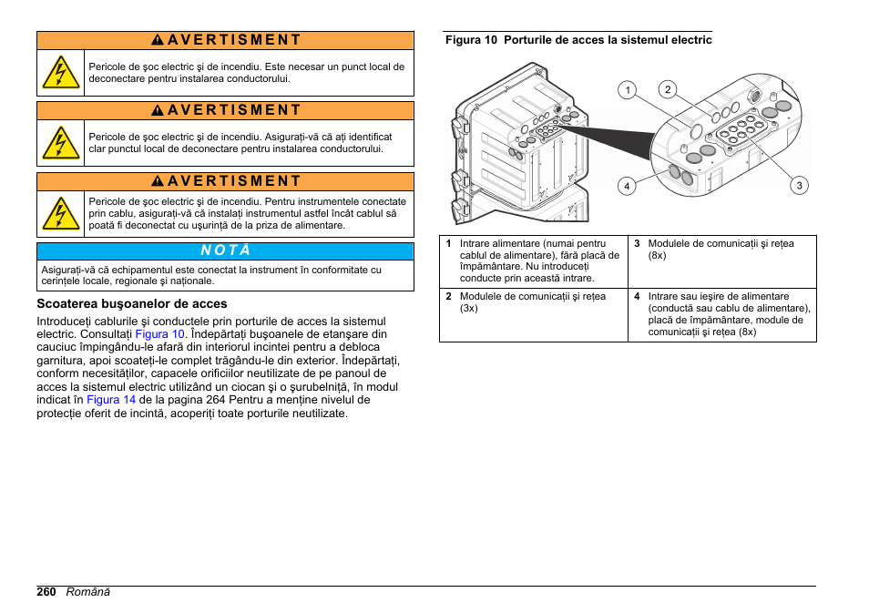 Scoaterea buşoanelor de acces, N o t ã | Hach-Lange POLYMETRON 9610 sc SiO2 Operations User Manual | Page 260 / 410