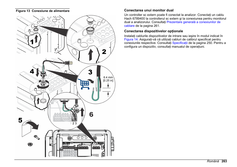 Conectarea unui monitor dual, Conectarea dispozitivelor opţionale, Figura 13 | Hach-Lange POLYMETRON 9610 sc SiO2 Operations User Manual | Page 263 / 410