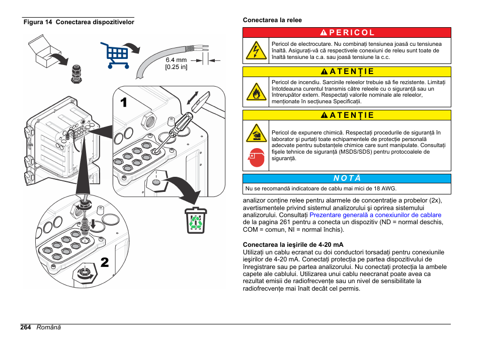 Conectarea la relee, Conectarea la ieşirile de 4-20 ma, Indicat în | Figura 14 | Hach-Lange POLYMETRON 9610 sc SiO2 Operations User Manual | Page 264 / 410