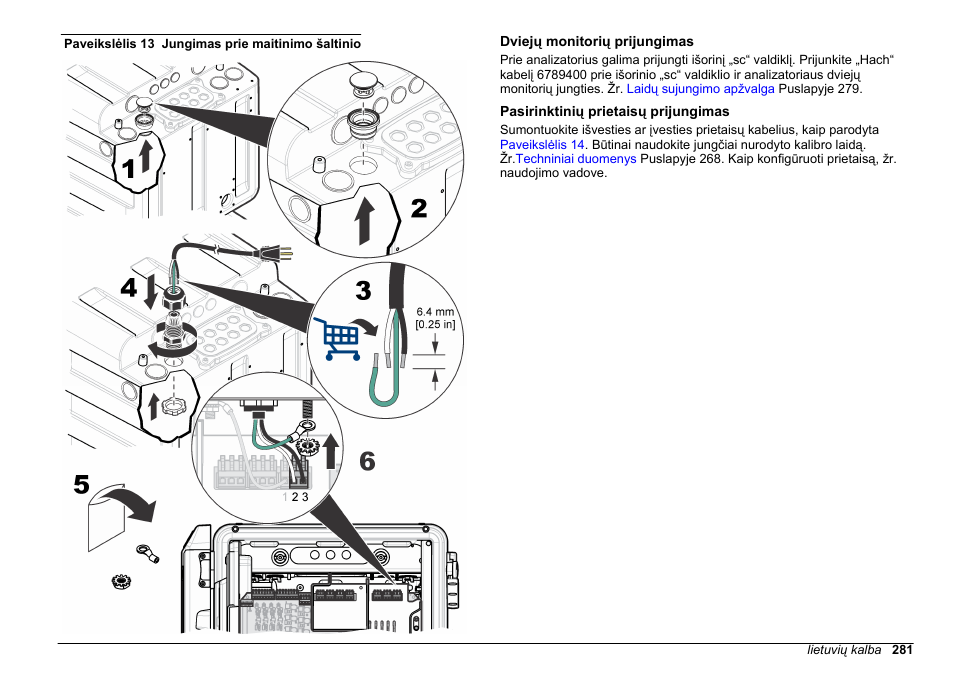 Dviejų monitorių prijungimas, Pasirinktinių prietaisų prijungimas, Paveikslėlis 13 | Hach-Lange POLYMETRON 9610 sc SiO2 Operations User Manual | Page 281 / 410