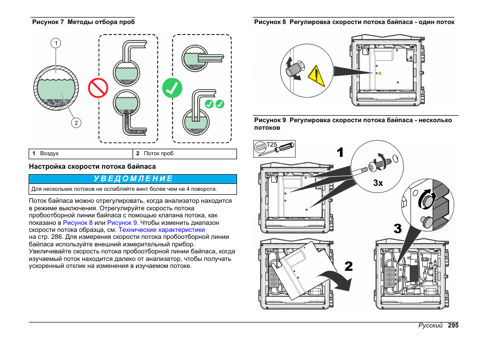 Настройка скорости потока байпаса | Hach-Lange POLYMETRON 9610 sc SiO2 Operations User Manual | Page 295 / 410