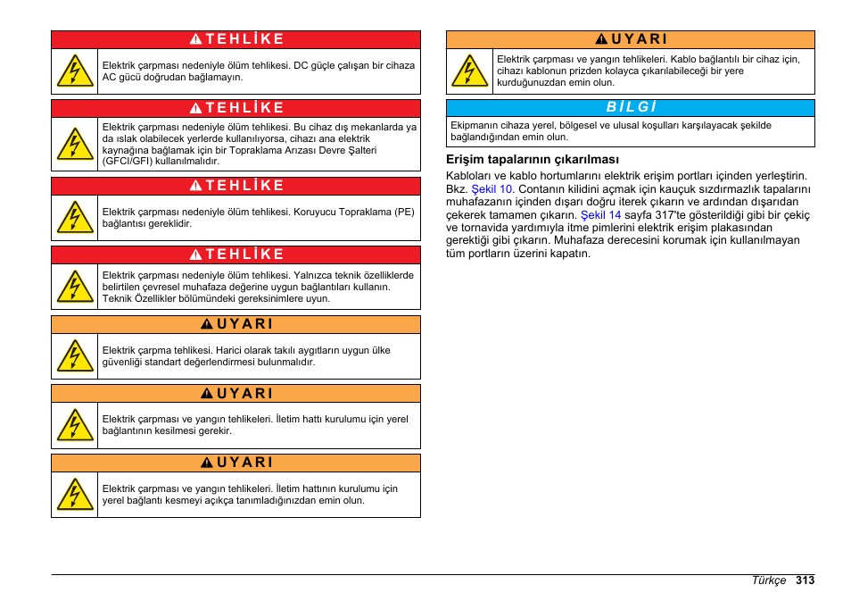 Erişim tapalarının çıkarılması | Hach-Lange POLYMETRON 9610 sc SiO2 Operations User Manual | Page 313 / 410
