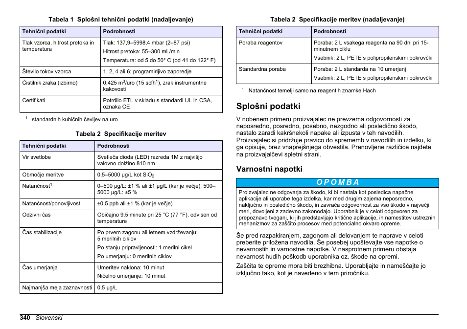 Splošni podatki, Varnostni napotki | Hach-Lange POLYMETRON 9610 sc SiO2 Operations User Manual | Page 340 / 410