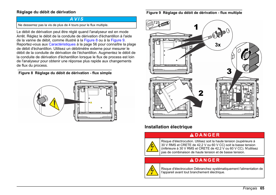 Réglage du débit de dérivation, Installation électrique | Hach-Lange POLYMETRON 9610 sc SiO2 Operations User Manual | Page 65 / 410