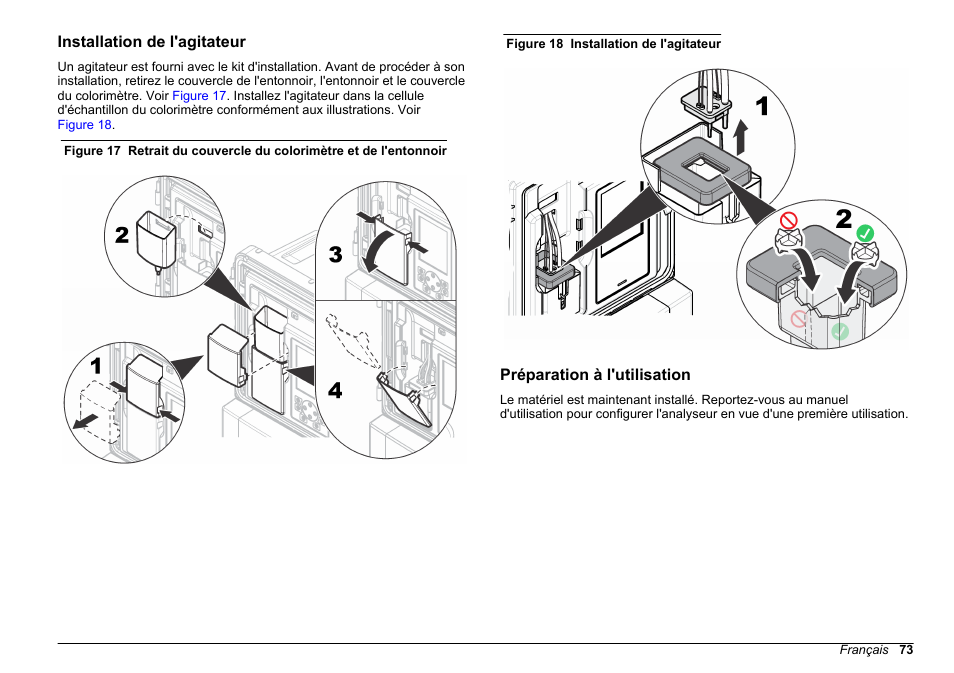 Installation de l'agitateur, Préparation à l'utilisation | Hach-Lange POLYMETRON 9610 sc SiO2 Operations User Manual | Page 73 / 410