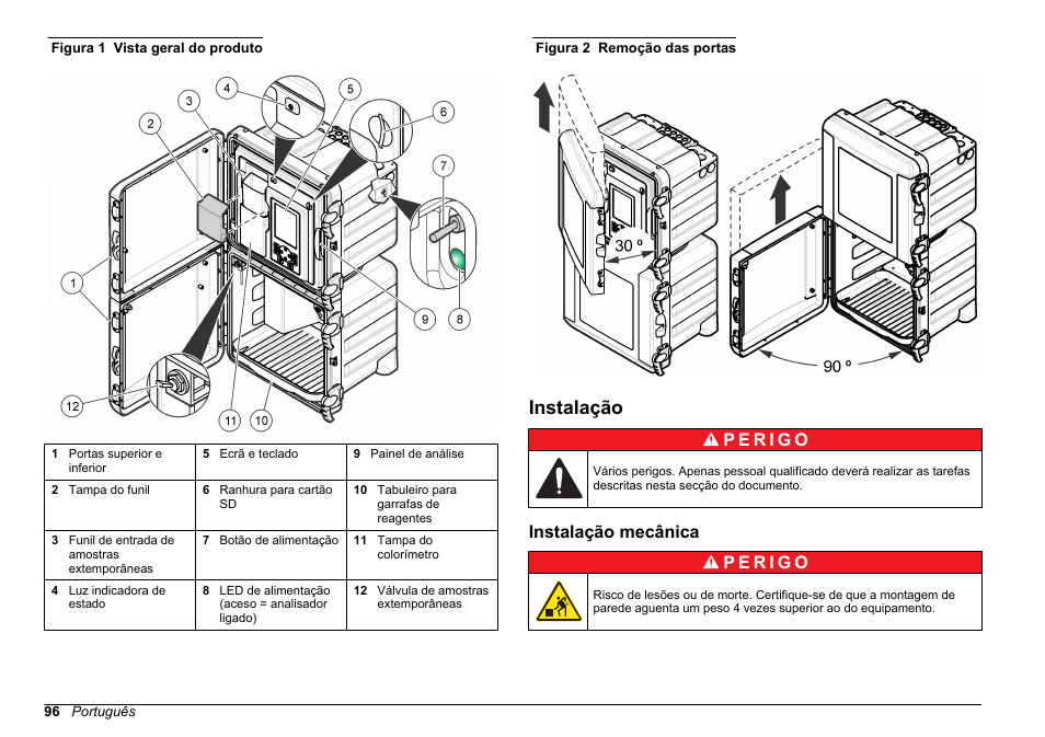 Instalação, Instalação mecânica | Hach-Lange POLYMETRON 9610 sc SiO2 Operations User Manual | Page 96 / 410