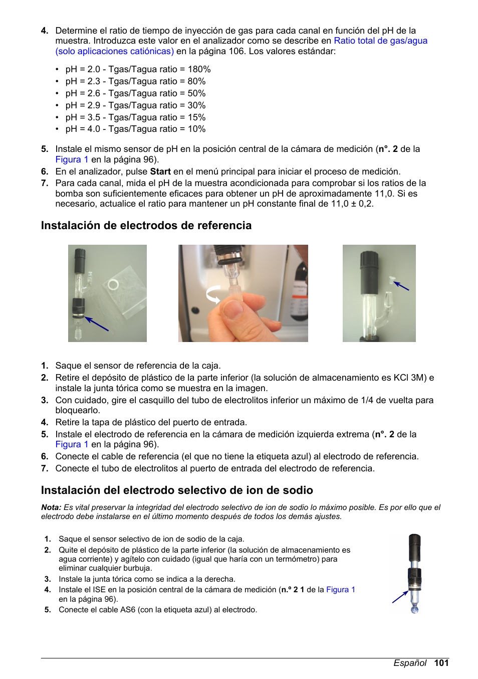 Instalación de electrodos de referencia | Hach-Lange POLYMETRON 9240 Basic User Manual User Manual | Page 101 / 162